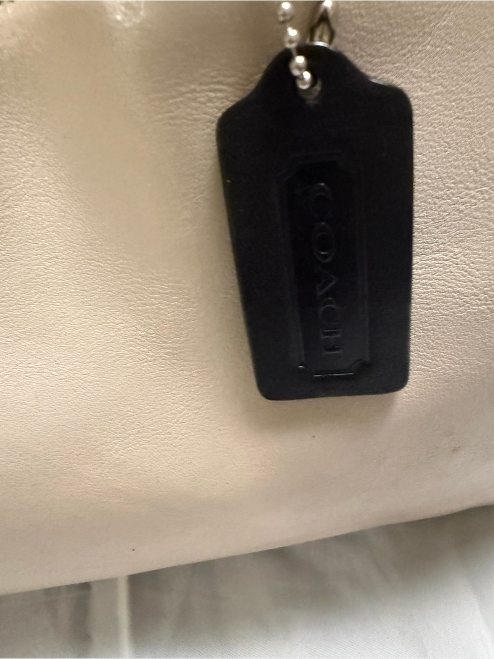 Coach Two-Tone Leather Tote in Cream and Black - Picture 9 of 11